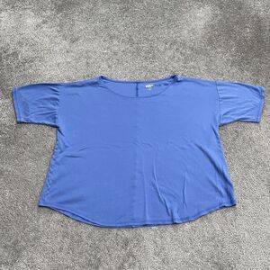 Lands' End Oeko-Tex Basic Shirt Women 1X Blue Short Sleeve Round Neck Casual Top